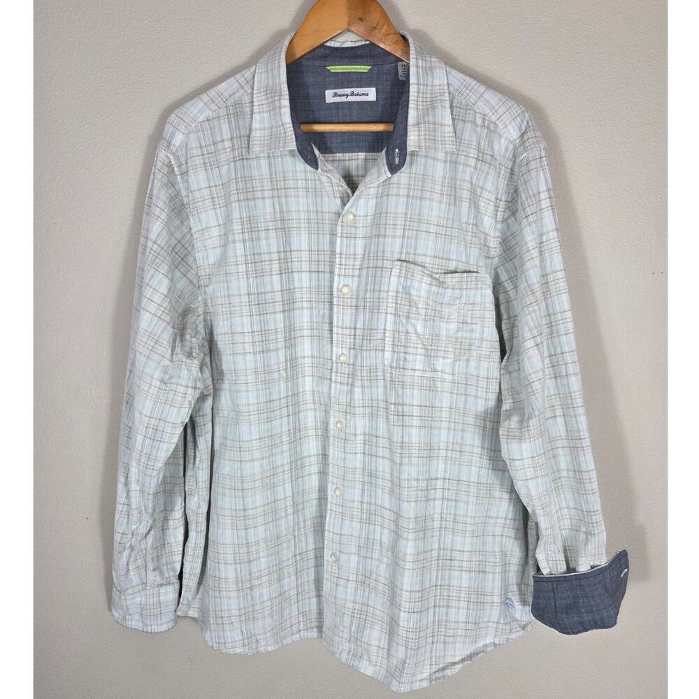 Tommy Bahama Coastline Cord Stretch Harbor Check Shirt Blue & White Size XL